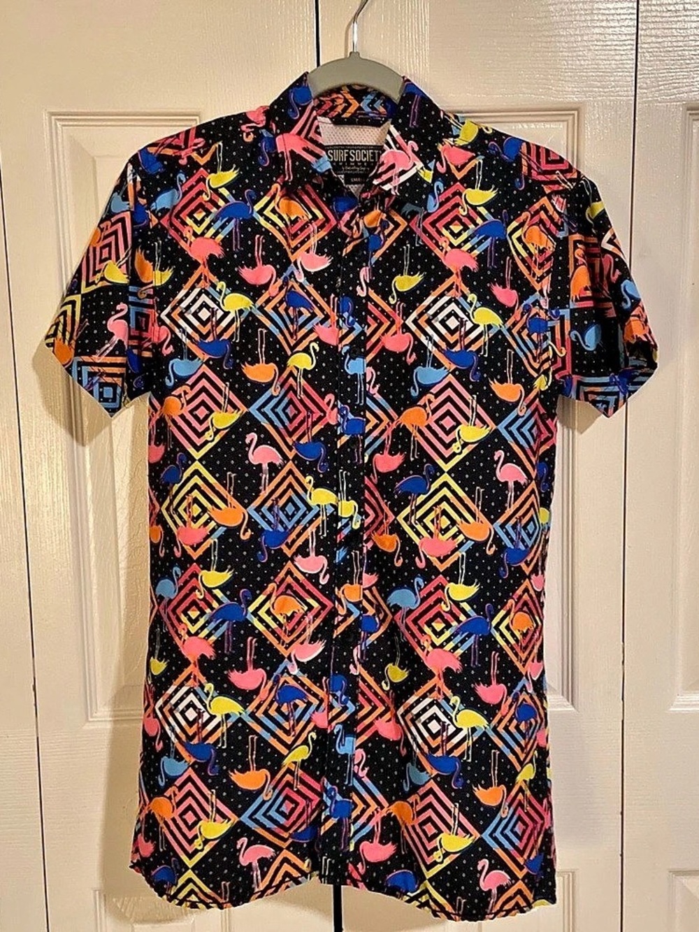 Surf Society Geometric Button-Up Shirt in Black Size Small